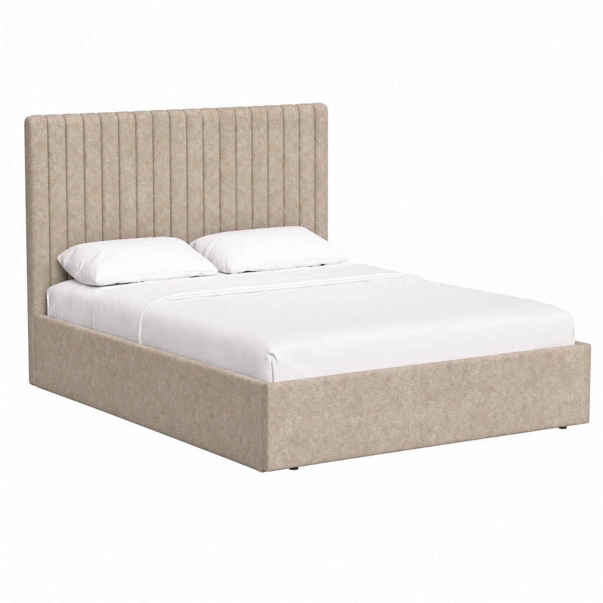 Sollom King Size Tall Ottoman Storage Bedframe - Marbled Sand Fabric