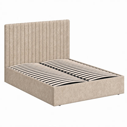Sollom King Size Tall Ottoman Storage Bedframe - Marbled Sand Fabric