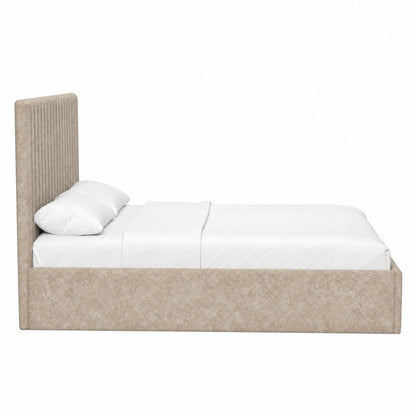 Sollom King Size Tall Ottoman Storage Bedframe - Marbled Sand Fabric