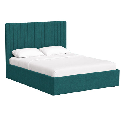 Sollom Double Size Tall Ottoman Storage Bedframe - Marbled Teal Fabric