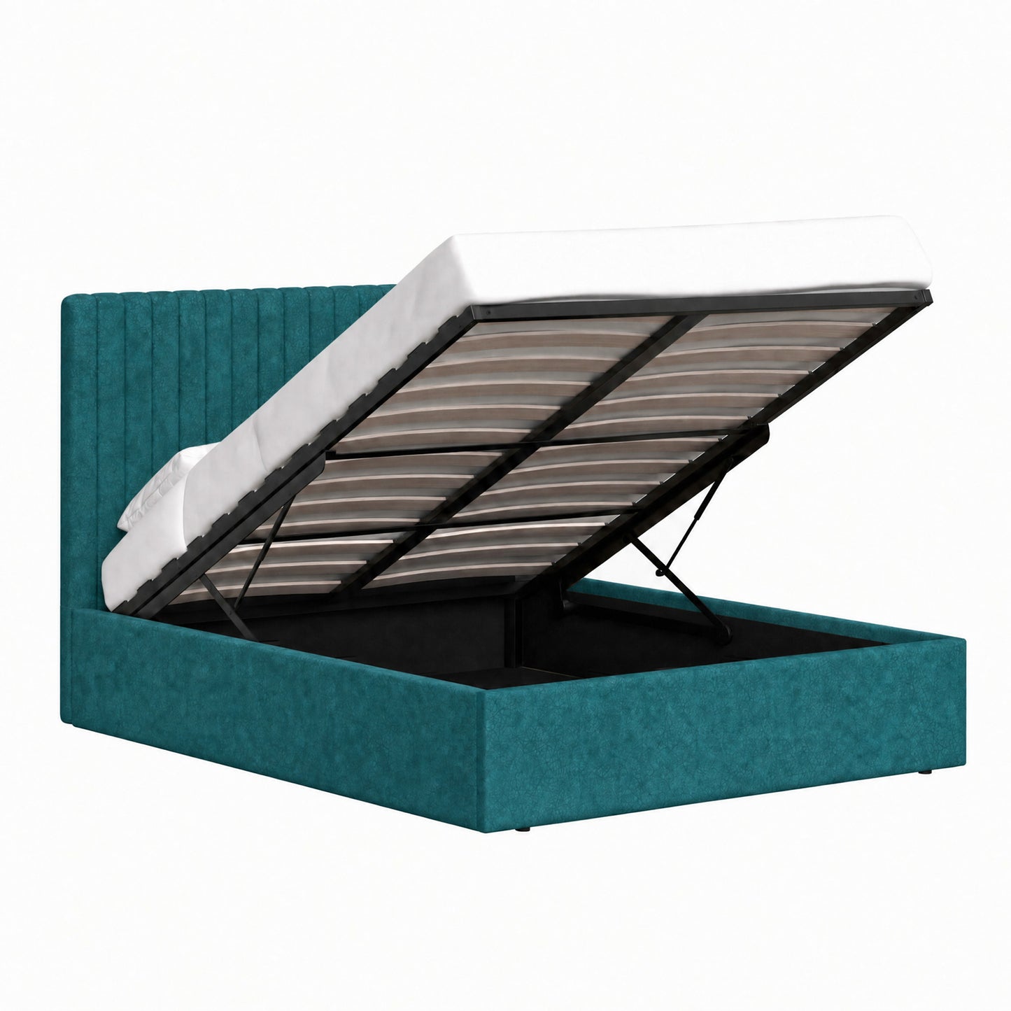 Sollom Double Size Tall Ottoman Storage Bedframe - Marbled Teal Fabric