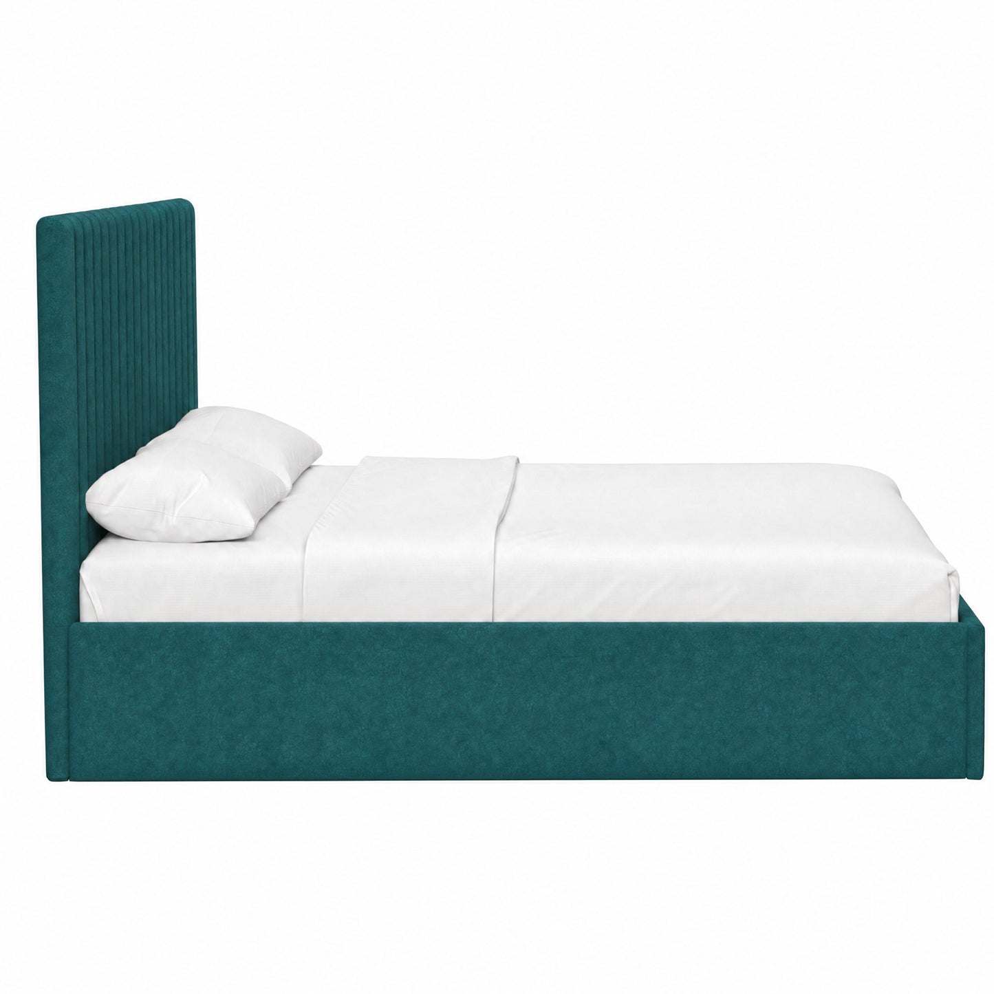 Sollom Double Size Tall Ottoman Storage Bedframe - Marbled Teal Fabric