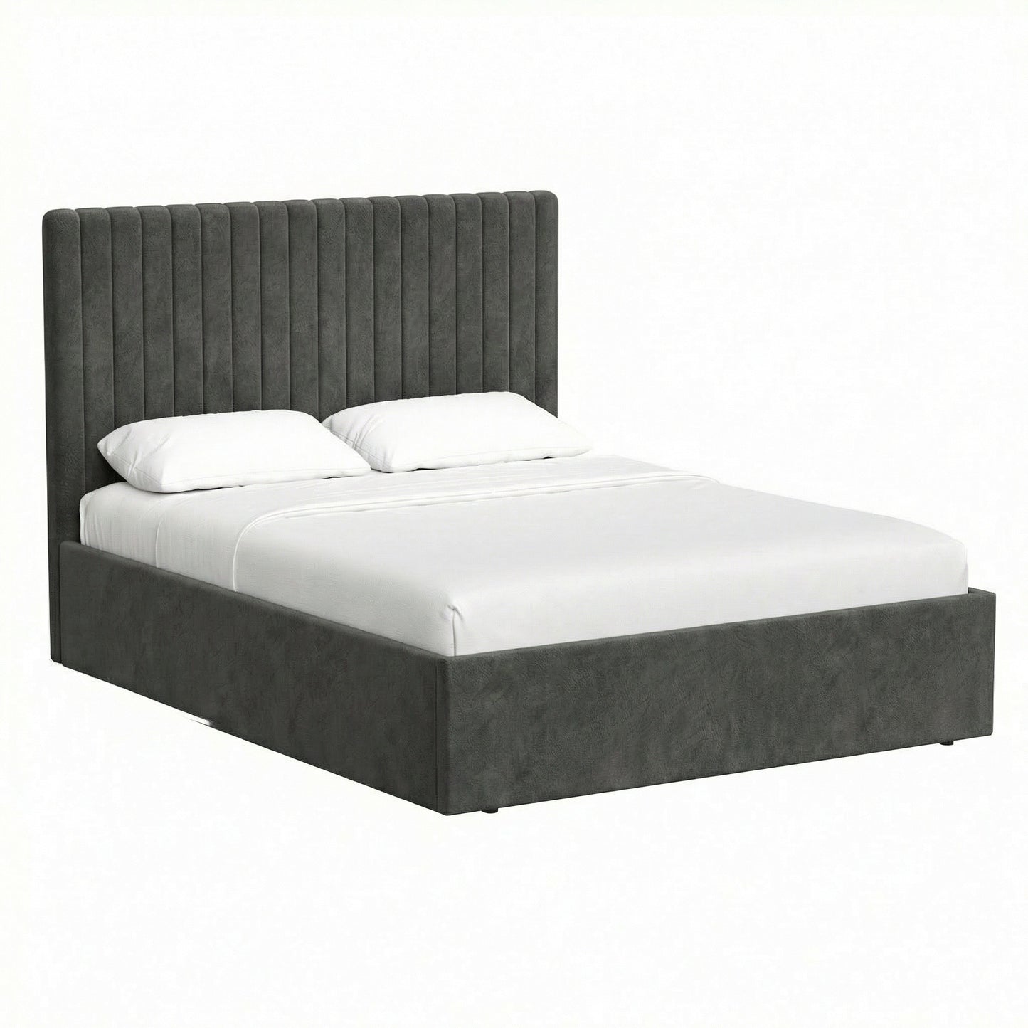 Sollom Double Size Tall Ottoman Storage Bedframe - Nickel Grey Fabric