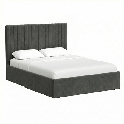 Sollom Double Size Tall Ottoman Storage Bedframe - Nickel Grey Fabric