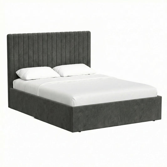 Sollom Double Size Tall Ottoman Storage Bedframe - Nickel Grey Fabric