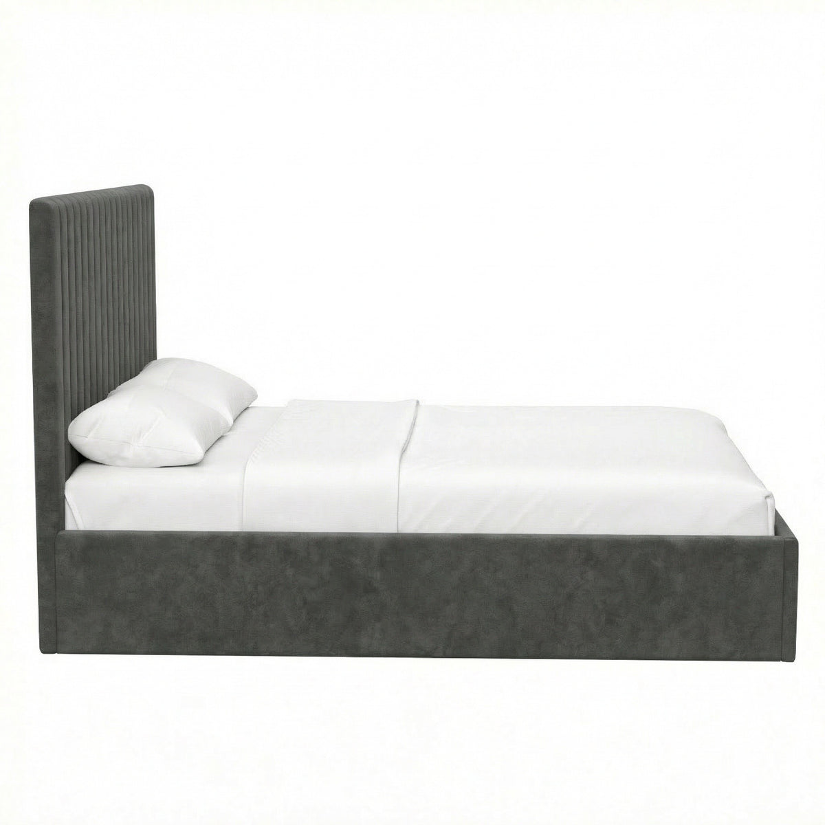 Sollom King Size Tall Ottoman Storage Bedframe - Nickel Grey Fabric