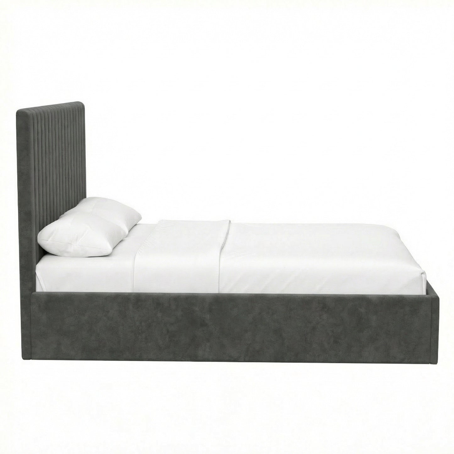 Sollom Double Size Tall Ottoman Storage Bedframe - Nickel Grey Fabric