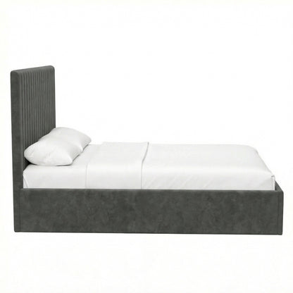 Sollom Double Size Tall Ottoman Storage Bedframe - Nickel Grey Fabric