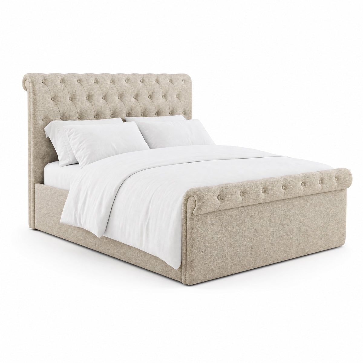Abbey Double Size Side Lift Ottoman Storage Bedframe - Almond Fabric
