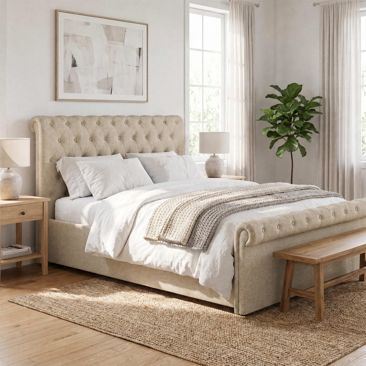 Abbey King Size Side Lift Ottoman Storage Bedframe - Almond Fabric