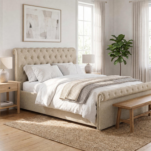Abbey King Size Side Lift Ottoman Storage Bedframe - Almond Fabric