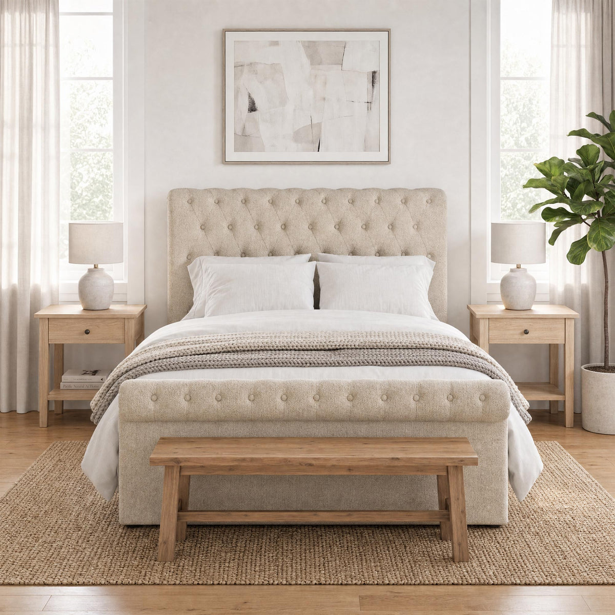 Abbey Double Size Side Lift Ottoman Storage Bedframe - Almond Fabric