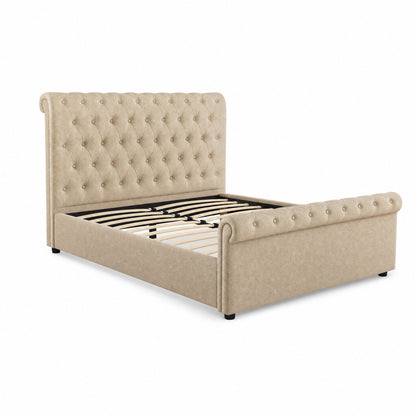 Abbey Double Size Side Lift Ottoman Storage Bedframe - Almond Fabric