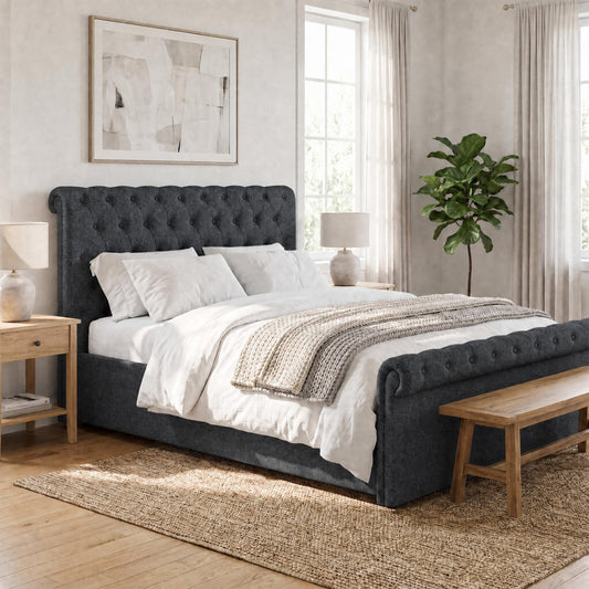 Abbey King Size Side Lift Ottoman Storage Bedframe - Charcoal Fabric