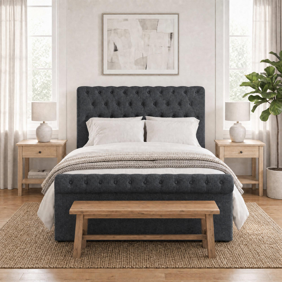 Abbey King Size Side Lift Ottoman Storage Bedframe - Charcoal Fabric