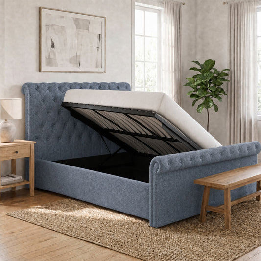 Abbey Double Size Side Lift Ottoman Storage Bedframe - Steel Grey Fabric
