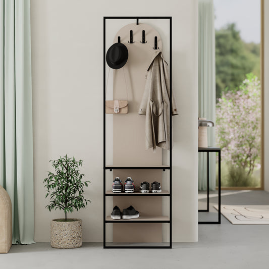Modern Archy Hall Stand Coat Rack with Shoe Storage 180cm High Sandstone