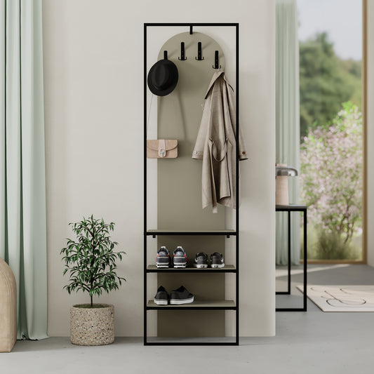 Modern Archy Hall Stand Coat Rack with Shoe Storage 180cm High Ash Green