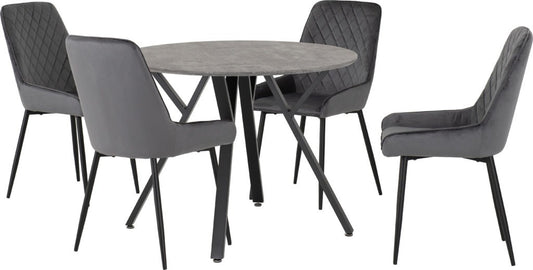 Athens Round Dining Table – Concrete Effect/Black (Table Only Or Set With 4 Chairs)