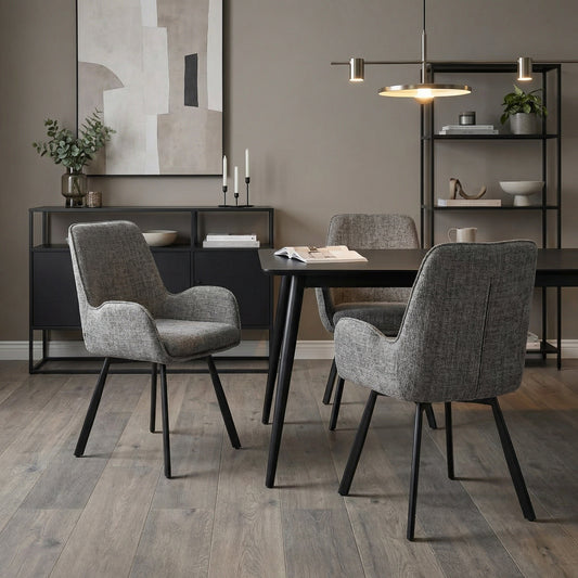 Amelia Pack of 2 Swivel Dining Chairs - Grey Chenille fabric