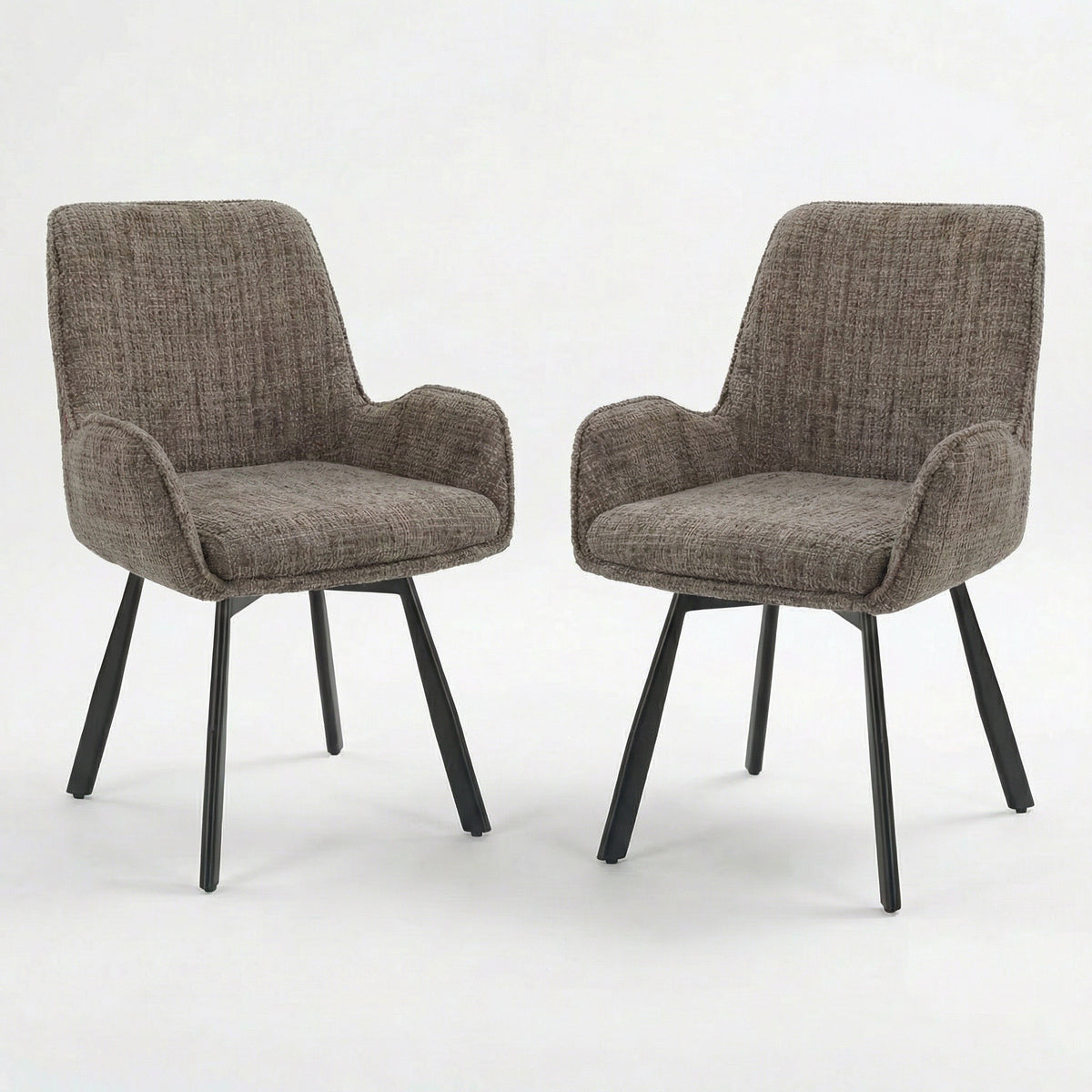 Amelia Pack of 2 Swivel Dining Chairs - Brown Chenille fabric