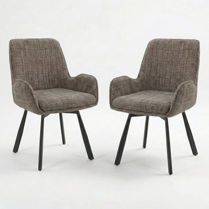 Amelia Pack of 2 Swivel Dining Chairs - Brown Chenille fabric