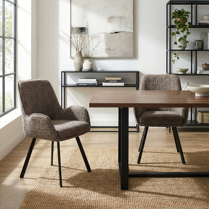 Amelia Pack of 2 Swivel Dining Chairs - Brown Chenille fabric