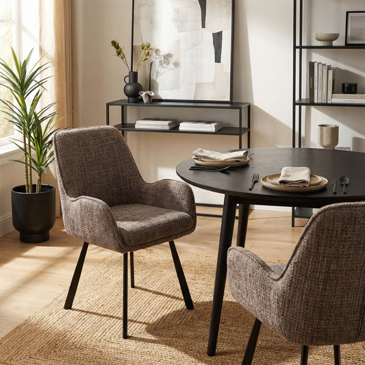 Amelia Pack of 2 Swivel Dining Chairs - Brown Chenille fabric
