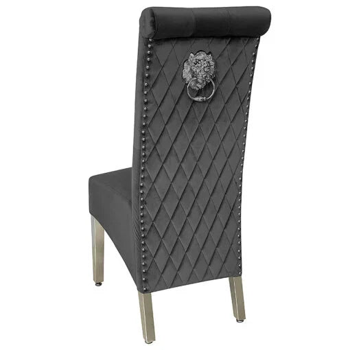 Sofia  Chrome Leg Lion Knocker Dining Chair Black/Grey/Mink (Set of 2)