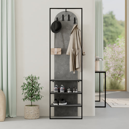 Modern Archy Hall Stand Coat Rack with Shoe Storage 180cm High Retro Grey