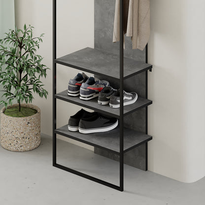 Modern Archy Hall Stand Coat Rack with Shoe Storage 180cm High Retro Grey