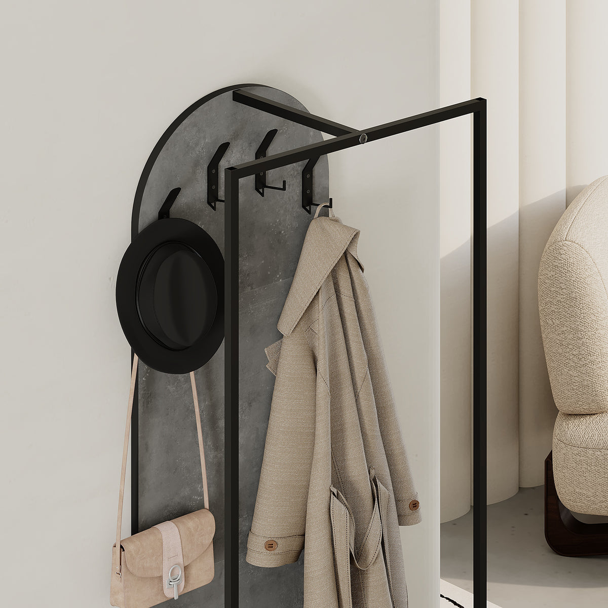 Modern Archy Hall Stand Coat Rack with Shoe Storage 180cm High Retro Grey