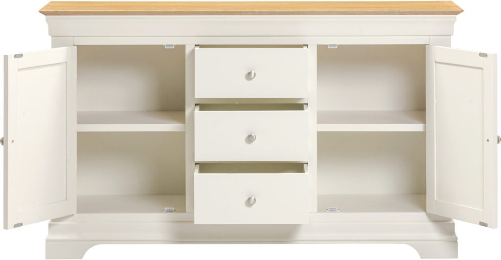 Bordeaux 2 Door 3 Drawer Sideboard – Ivory/Oak & Pebble Grey/Oak Finish