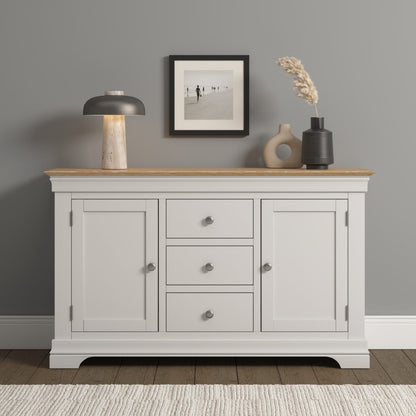 Bordeaux 2 Door 3 Drawer Sideboard – Ivory/Oak & Pebble Grey/Oak Finish