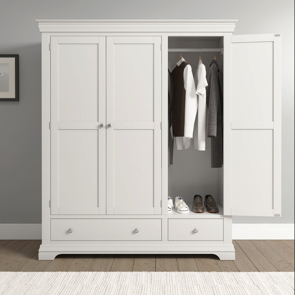 Bordeaux 3 Door Wardrobe – Ivory or Pebble Grey Finish