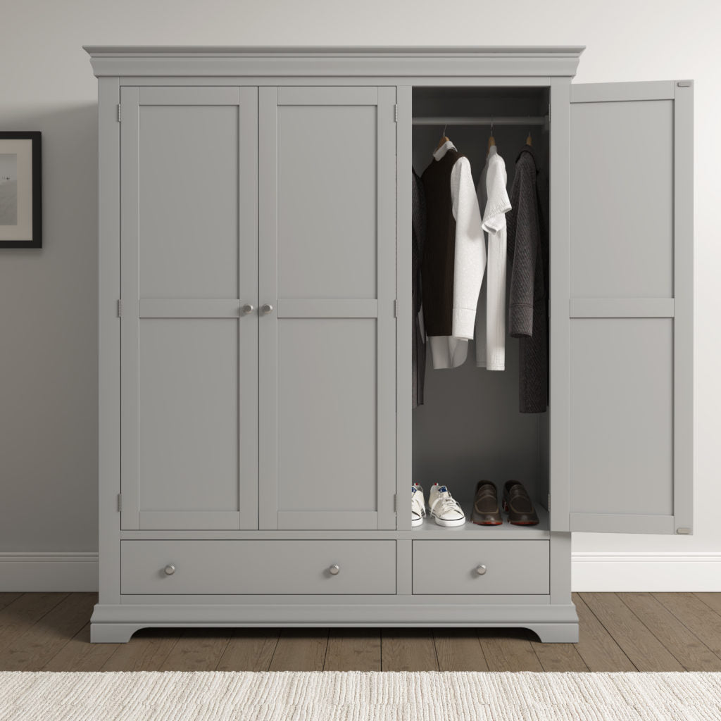 Bordeaux 3 Door Wardrobe – Ivory or Pebble Grey Finish