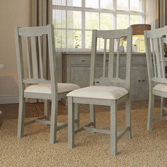 Bowood Pair of Fabric Seat Dining Chairs Solid Wood Limewash