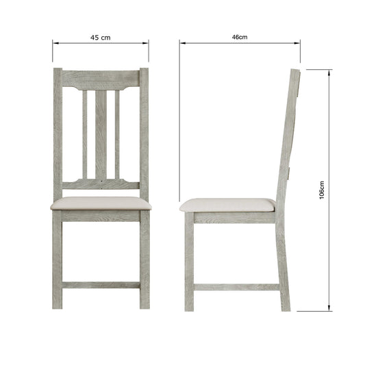 Bowood Pair of Fabric Seat Dining Chairs Solid Wood Limewash