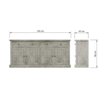 Bowood Large Straight Sideboard 4 Door Solid Wood Limewash