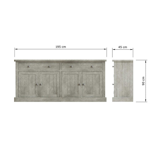 Bowood Large Straight Sideboard 4 Door Solid Wood Limewash