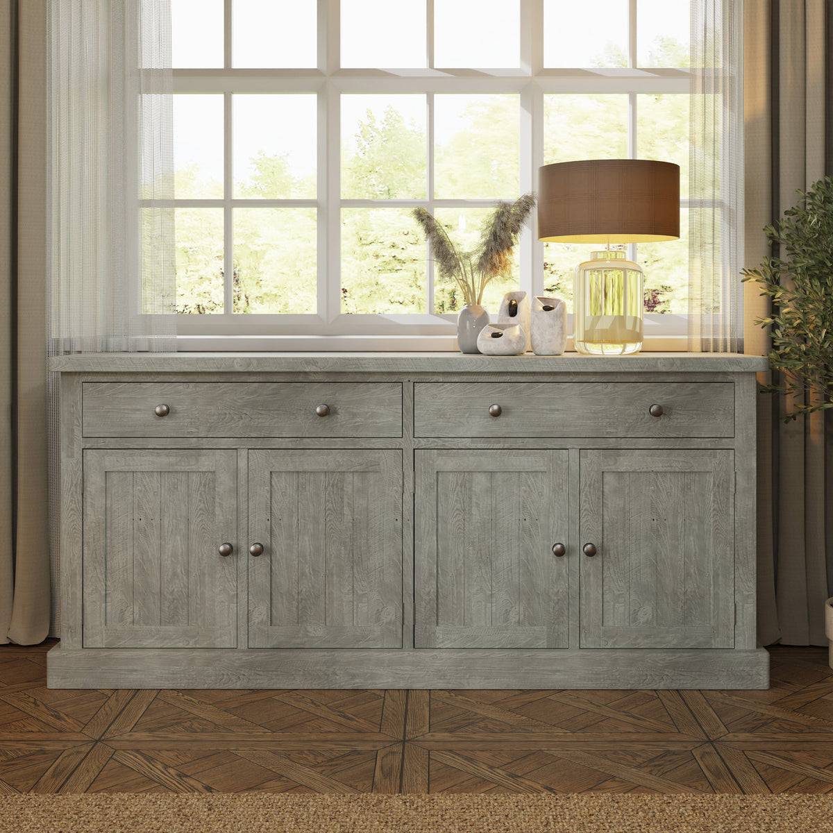 Bowood Large Straight Sideboard 4 Door Solid Wood Limewash