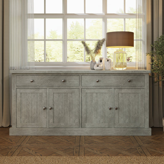 Bowood Large Straight Sideboard 4 Door Solid Wood Limewash