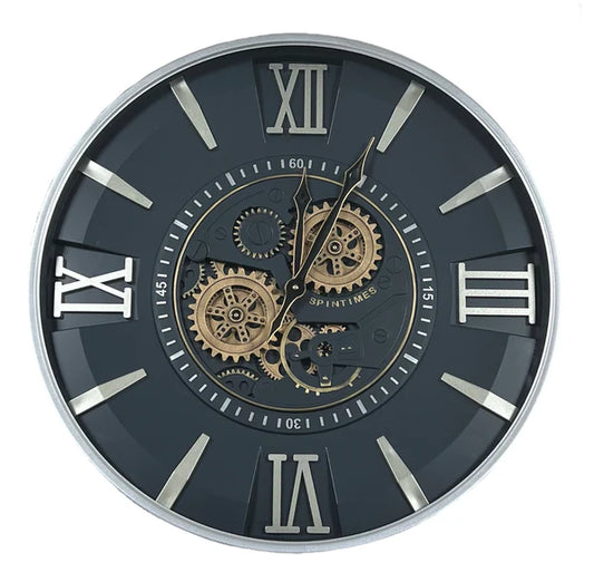 Vintage Spintime Black & Gold Moving Gears Wall Clock