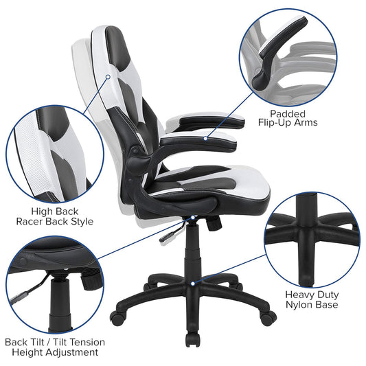 X10 Black & White Faux Leather Racer Style Gaming Office Chair