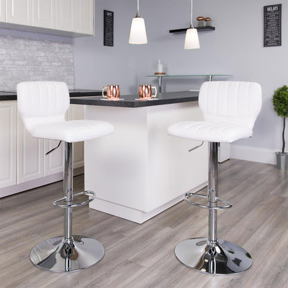 Set Of 2 White Faux Leather Rotating Barstools