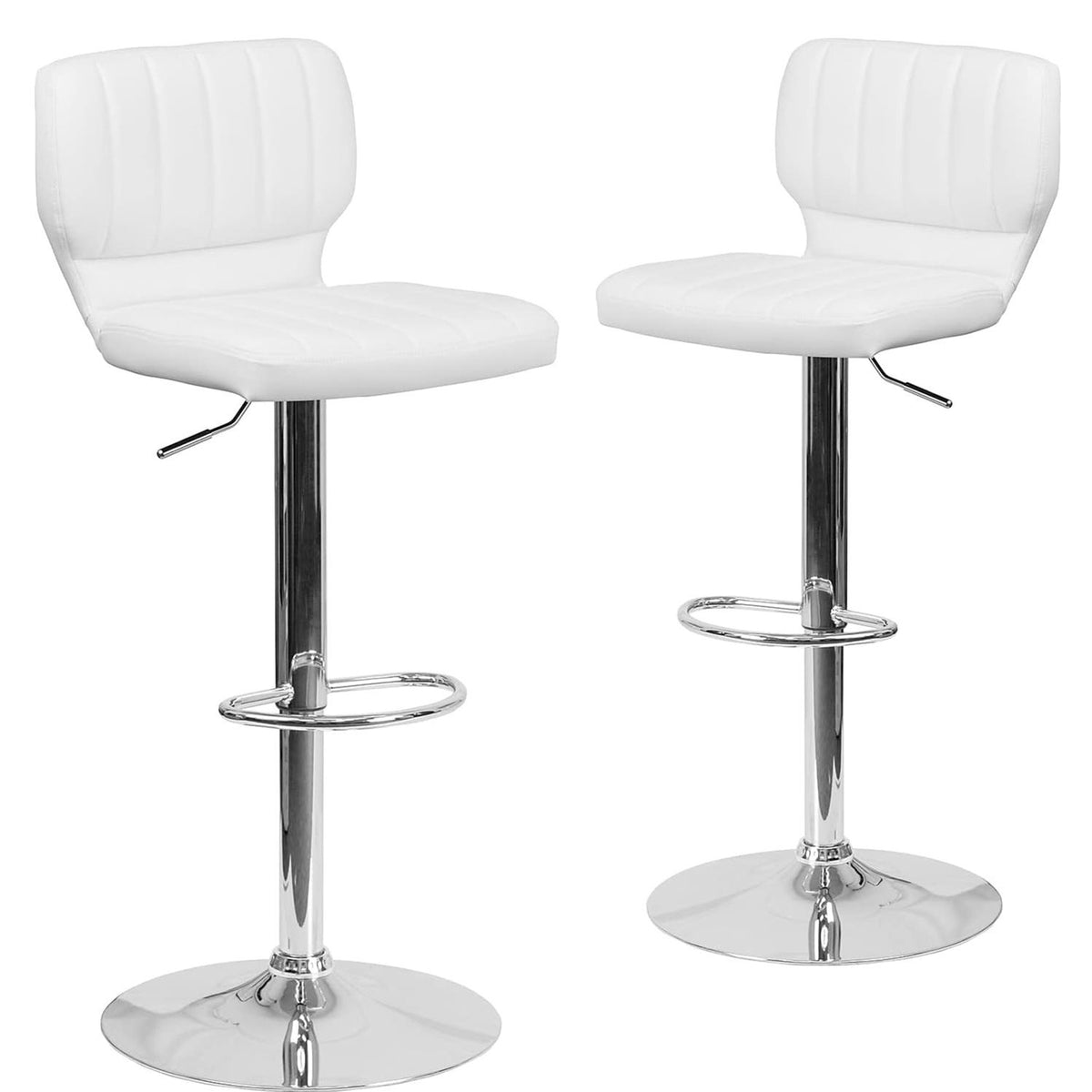 Set Of 2 White Faux Leather Rotating Barstools