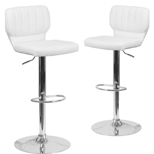 Set Of 2 White Faux Leather Rotating Barstools