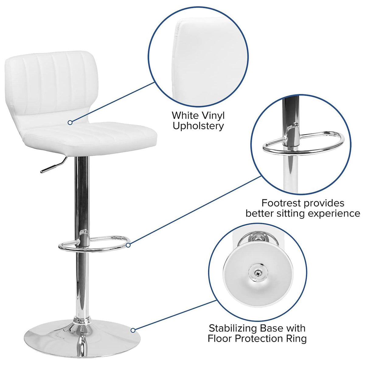 Set Of 2 White Faux Leather Rotating Barstools