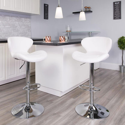Set Of 2 White Faux Leather Curved Rotating Barstools