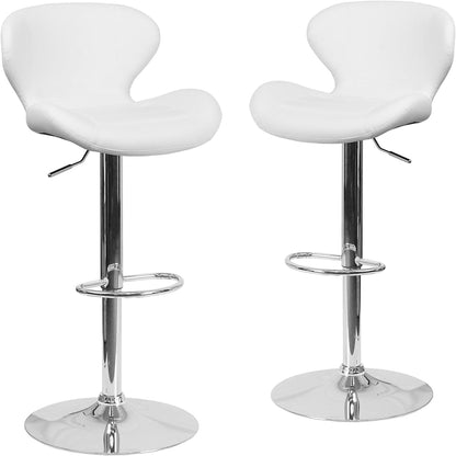 Set Of 2 White Faux Leather Curved Rotating Barstools